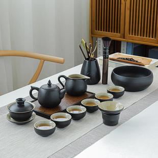 家用客厅现代简约办公室会客盖碗茶壶茶杯泡茶器 黑陶功夫茶具套装
