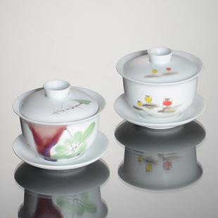 陶瓷盖碗手抓泡茶杯防烫功夫茶具带盖三才家用沏茶壶盖杯 日式