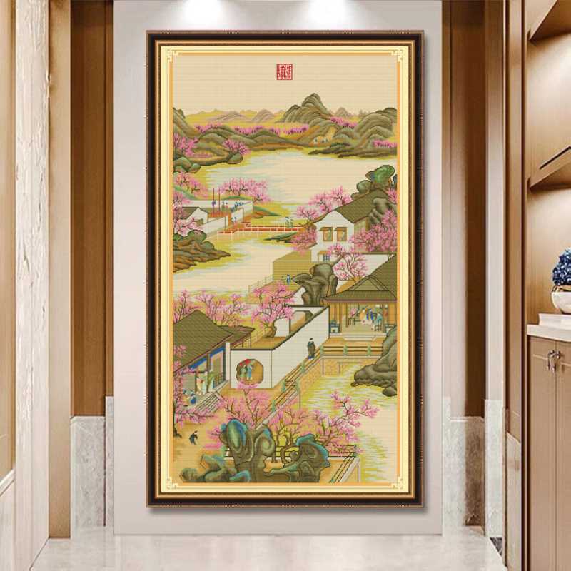 雍正十二月三月十字绣新款2022线绣古典名画客厅风景玄关手工自绣