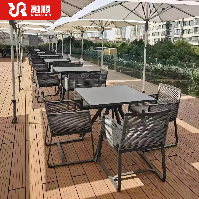 户外别墅桌椅高端柚木长桌露天防水防晒桌椅酒店民宿花园餐桌藤椅