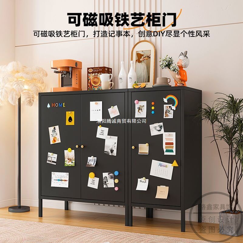 铁艺餐边柜铁艺储物柜酒柜玻璃门储物柜碗柜置物架阳台铁皮柜