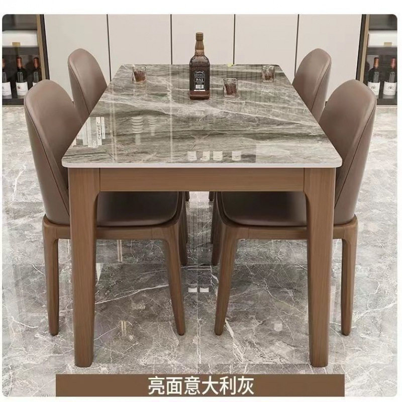 意式极简实木岩板餐桌椅套装