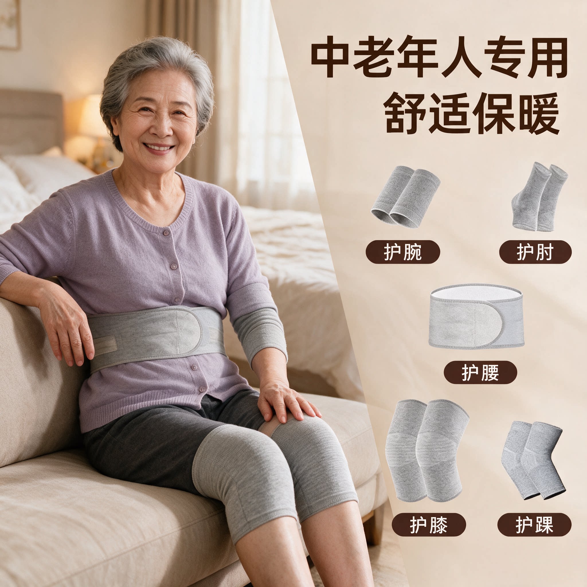 中老年保暖护膝护肘护腕护踝护腰套装加厚男老人关节防寒护具女冬