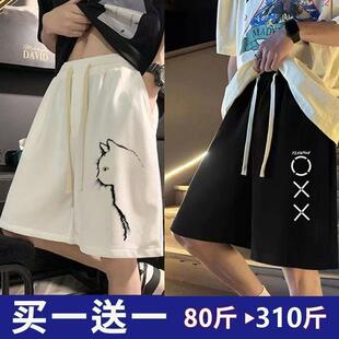 潮牌宽松加大码 夏季 中裤 子薄款 衩 男士 运动五分大裤 华夫格休闲短裤