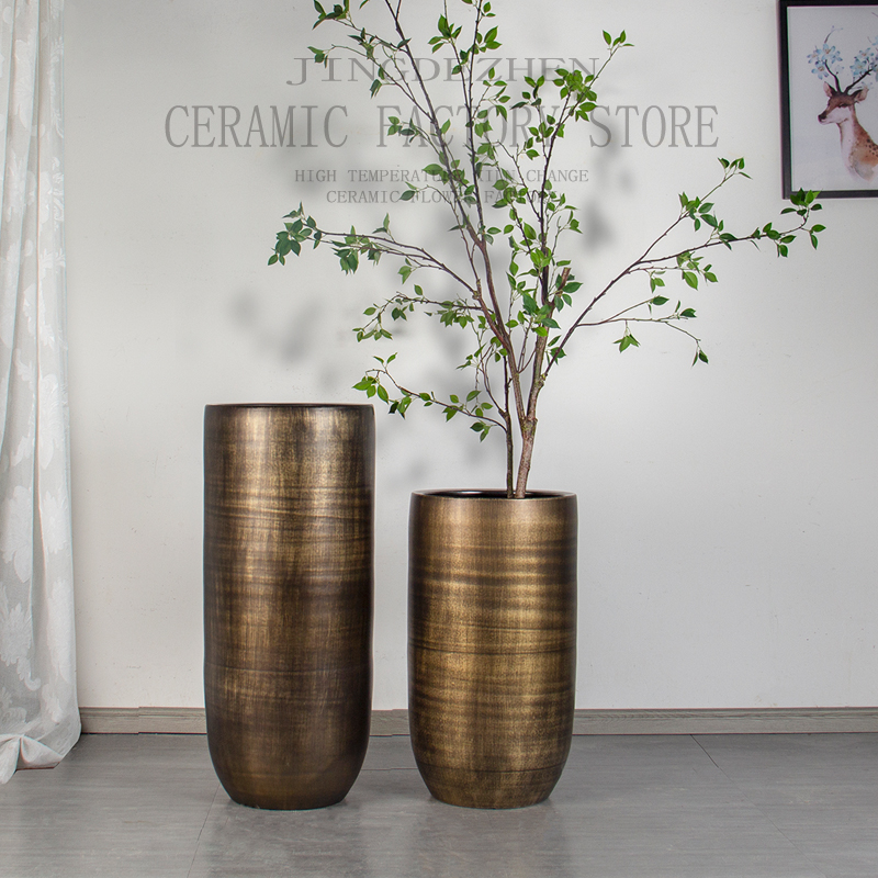 极速景德镇古铜色陶瓷花盆摆件客厅富贵树种树大缸T落地花瓶特大