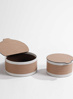 新品新品简约现代树脂皮革收纳盒金属几何托盘Q摆件样板间客厅软