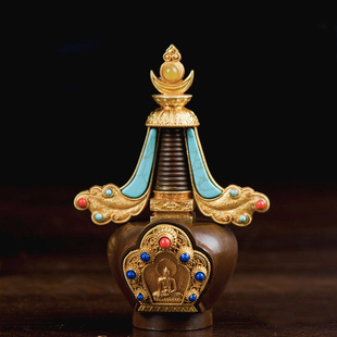 极速藏传密宗佛塔 西藏用品纯y铜底座镶嵌宝石菩提塔舍利佛塔摆件