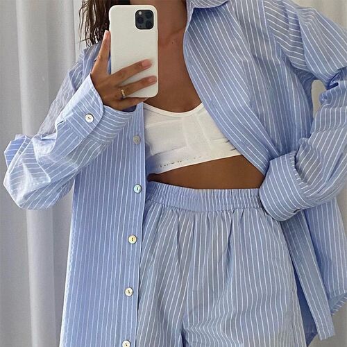 极速Loung Wear Tracksuit Women Shorts Set Stripe ULong Sleev