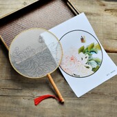 极速空白团扇绘画DIY材料包国画工笔手K绘可作画宫扇圆扇子熟绢带