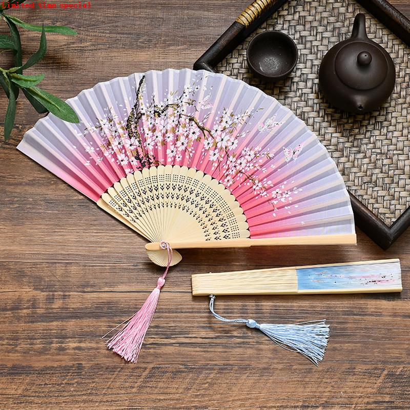 极速Vintage Style Silk Chinesez Folding Fan Japanese Pattern