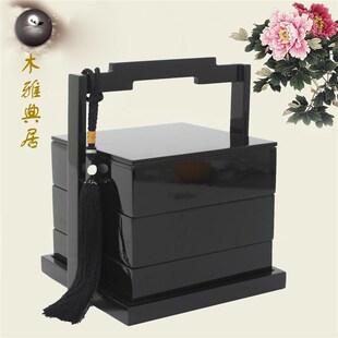 极速实木质糖果盒果盘收纳盒多层漆器提篮食盒新年婚庆.干果瓜子