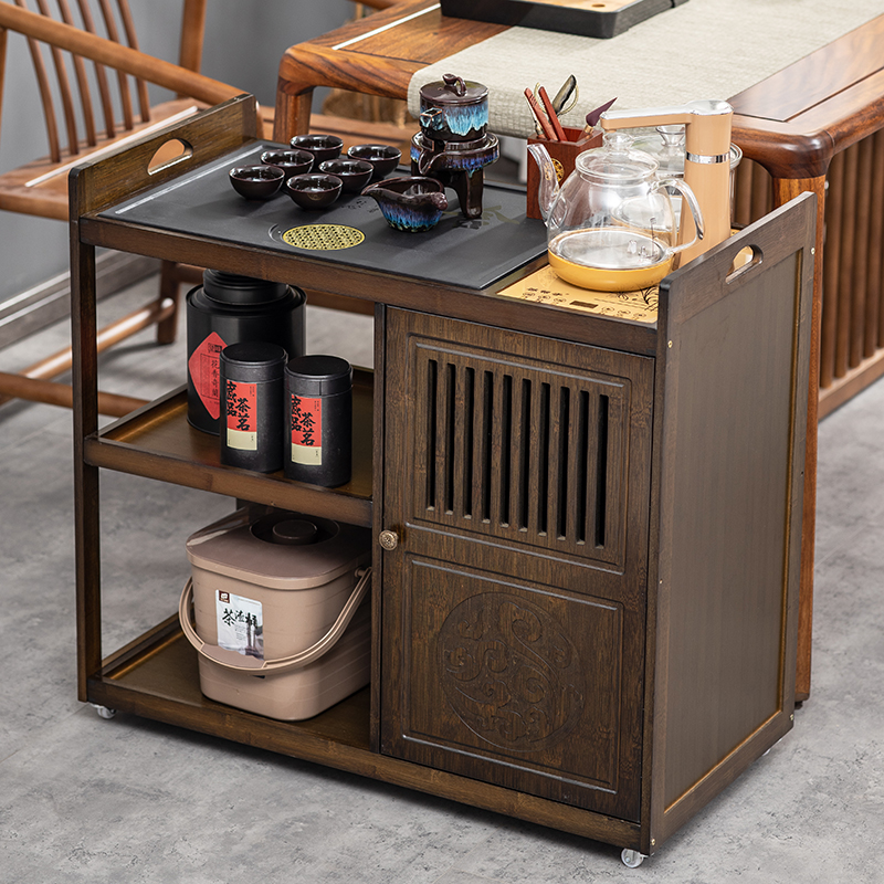 极速移动茶水柜小茶台茶吧桌边柜置物架实木下置水桶烧Z水壶一体