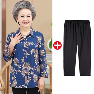 中长袖 新品 l女妈妈太太夏装 衬衫 上衣服70岁80多奶奶衬 老年人春装