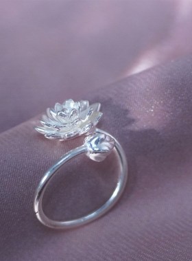 极速苗乐b小银匠足银戒指 苗乐足银莲花可转动戒指苗族工艺手工素