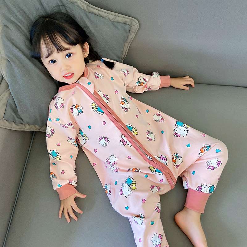 极速春秋宝宝睡袋婴儿连身防踢被分腿女童儿童连体睡衣Z厚款家居