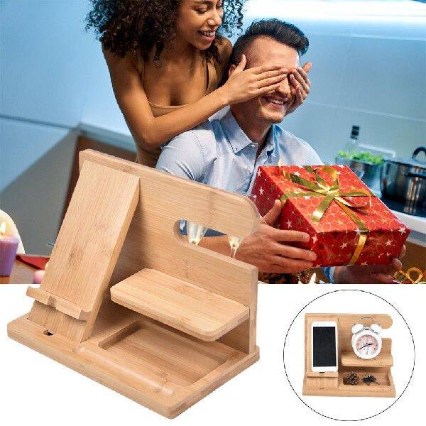 极速Wooden Phone Docking Swtation Wood Charging Hub Key Hold