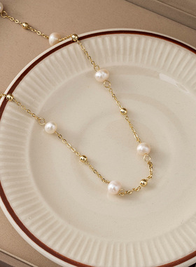 极速满天星淡水真珍珠项炼 14K真金电镀锁N骨链 简约气质超仙气质