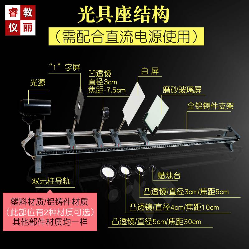 极速凸透镜成像规律光具座大号J2z5005凹透镜一字光屏平行光源物