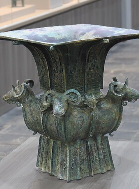 极速仿古青铜器商代四羊方尊纯铜摆件湖J南博物馆特色文创古玩装