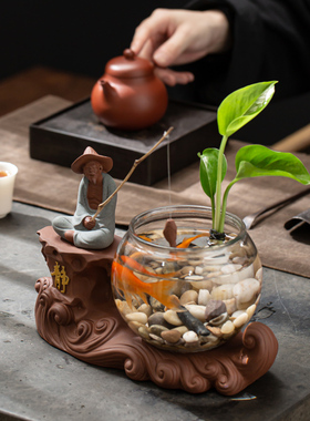 极速中式陶瓷姜太公钓鱼禅u意人物水培植物茶盘桌面装饰品客厅花