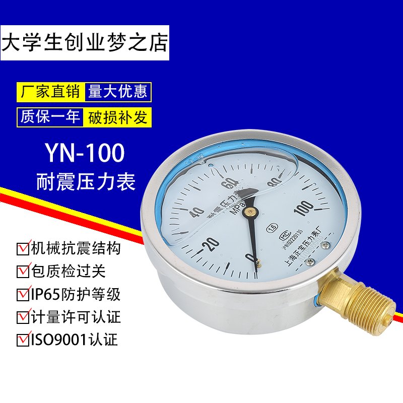 极速。YN100g 0-1.6/2.5/4/6/100mpa耐震抗震充油压力表上海正宝