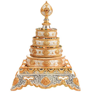 极速曼扎盘摆件尼l泊尔手工全铜鎏金鎏银桌面曼茶罗修盘托盘曼达