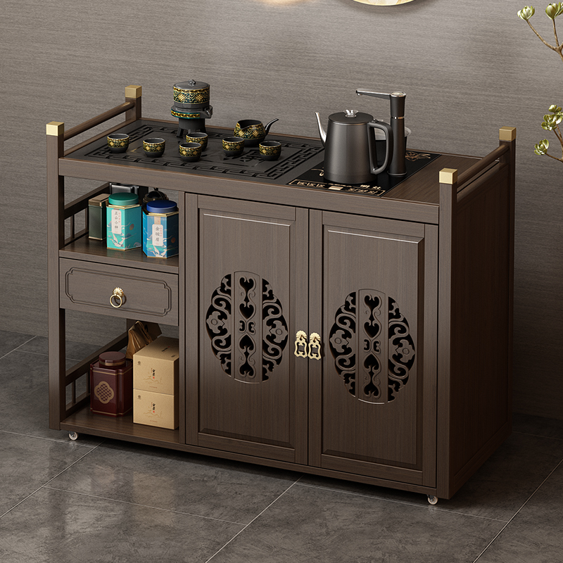 极速移动茶水柜茶j台茶桌边柜边柜实木下置物架水桶烧水壶一体茶