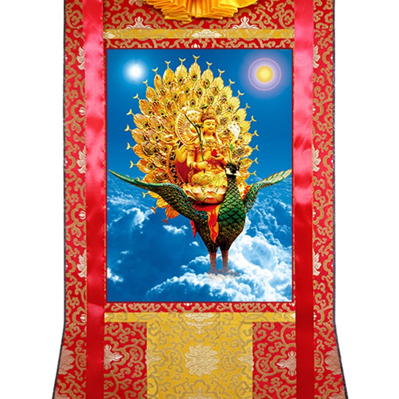 极速定制西藏唐卡 00p87孔雀明王手工布艺装裱挂画尼泊尔风格非手