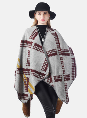 极速Women Winter Soft Cloak zStripe Cardigan Capes Shawl秋冬