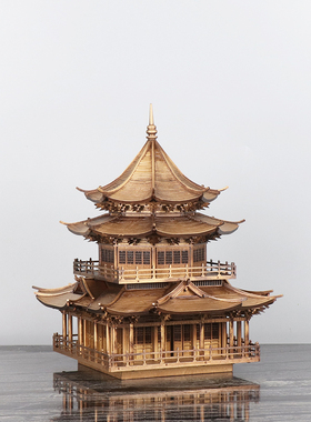 极速新中式中国古建筑摆件模型木质工艺品办公室装饰成Z品可定制