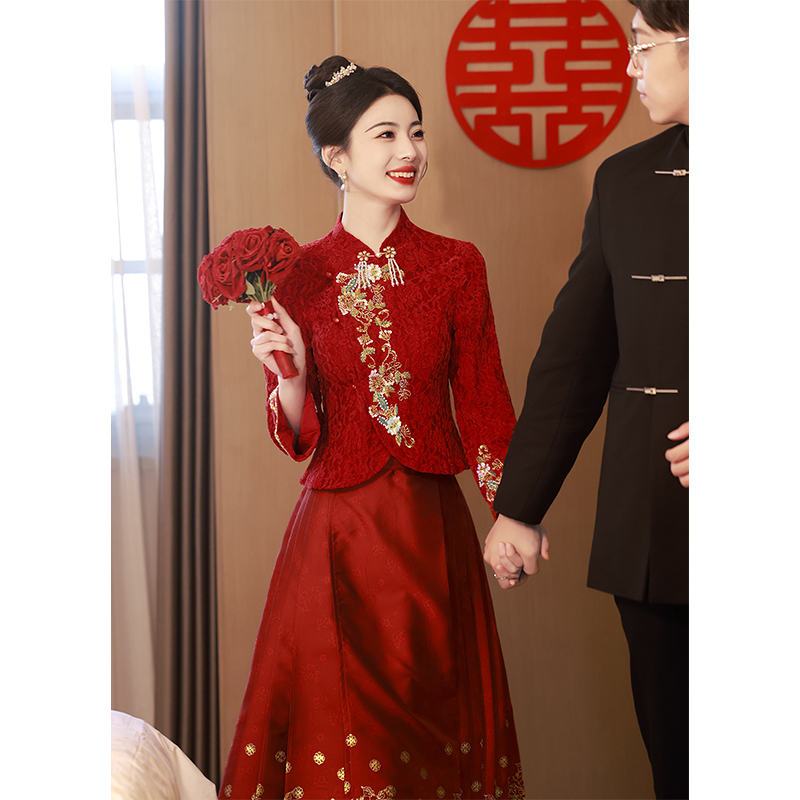新中式国风马面裙婚服套装红色敬酒服新娘K结婚秀禾服嫁衣订婚礼