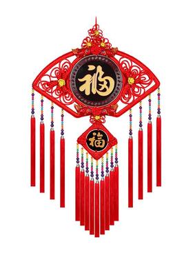 极速中国结挂f饰玄关背景墙装饰桃木中国结扇形凤尾花乔迁挂饰新