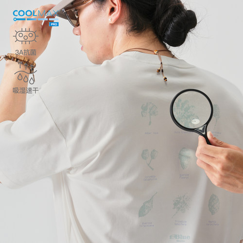 蓝岐COOLMAX PRO种子印花抗菌圆领吸湿速干户外运动五分短袖T恤男