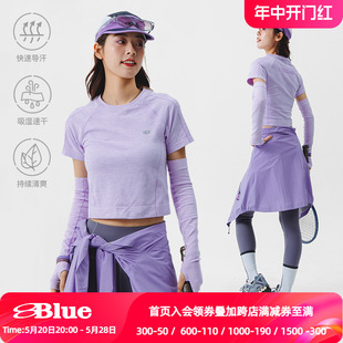 运动休闲吸湿修身 蓝岐针织网眼短款 紫色T恤女夏季 插肩袖 打底短袖