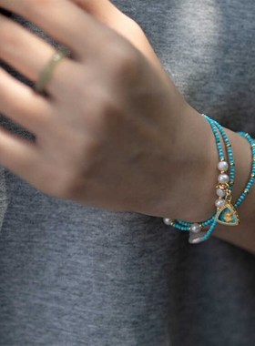 极速绿度孔雀石珍k珠项链绿松石珍珠项链手链吊坠挂件藏式民族风