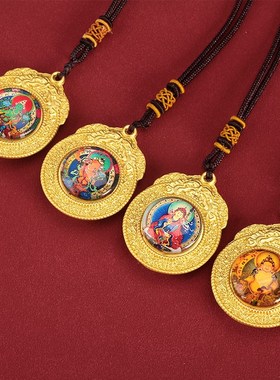 极速黄财神佛像合金吊坠文殊菩萨绿度唐卡画M心项链男女挂件藏式
