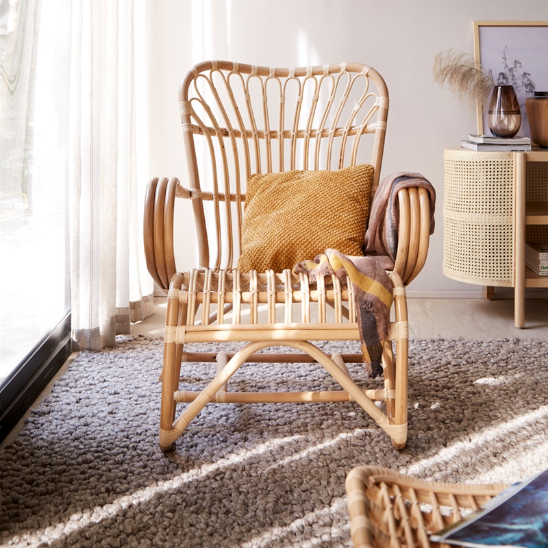 极速休闲阳台藤椅家用藤编躺椅日式C老人客厅沙发椅呗北欧靠背竹