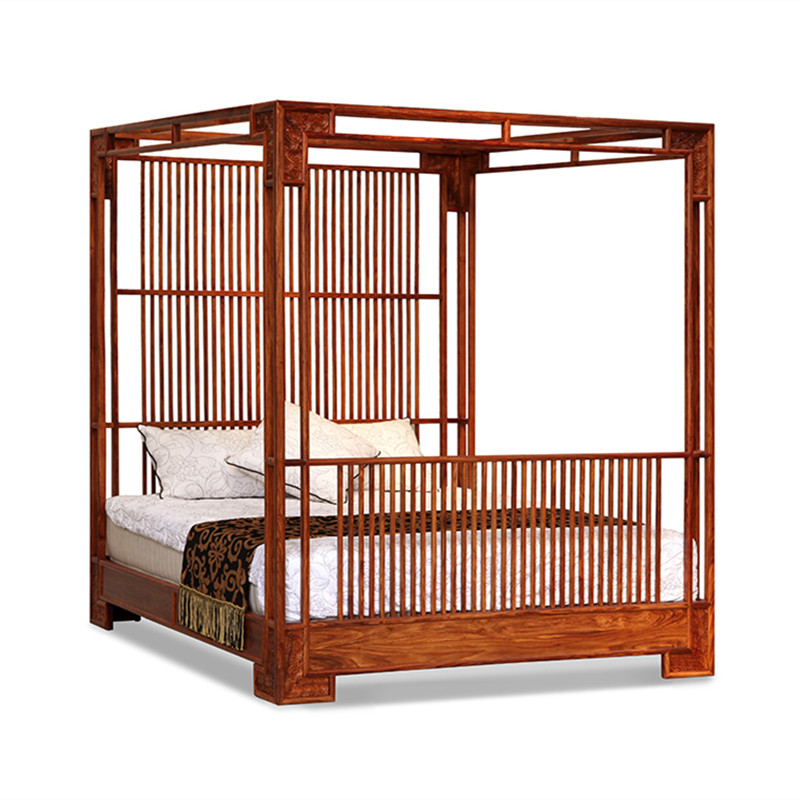 极速新中式刺猬紫檀架子床 实木家俱红木双人大床Q1.8米拔步床卧