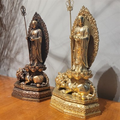 极速纯铜谛听大藏地藏王菩萨佛像摆件紫铜铜像带背U光家居供奉站