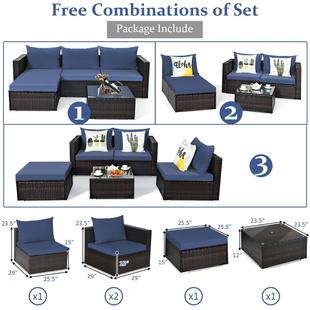 极速5PCS Patio Rkattan Furniture Set Sectional Conversation
