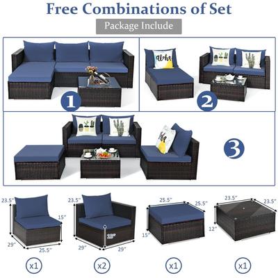 极速5PCS Patio Rkattan Furniture Set Sectional Conversation