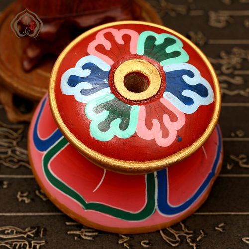 极速藏传用品莲花底座木质招幡财箭彩绘底座佛堂供品W法器桌面摆