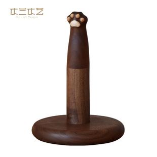 极速猫爪纸巾架立式n胡桃木实木家用厨房收纳客厅卷纸架萌可爱创