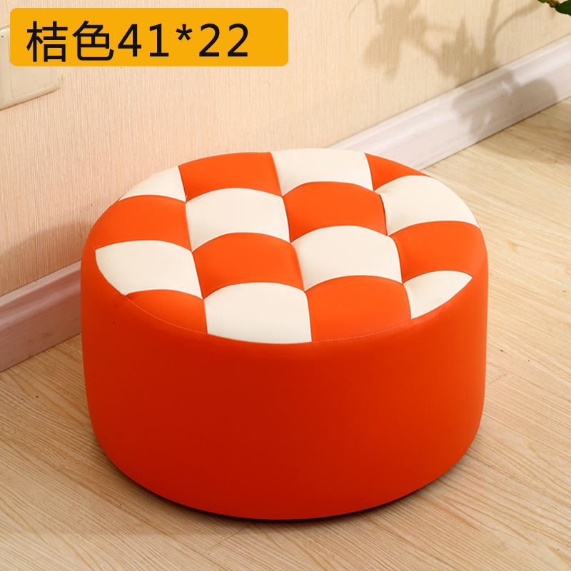 极速皮客厅圆柱形高圆形小沙发家用蹲G蹬凳子坐墩椅子实木欧式皮