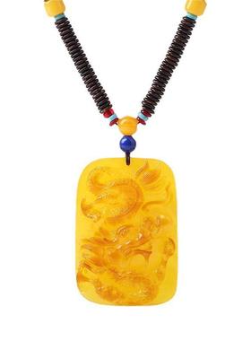 极速吊坠项链牌i蜜蜡男女毛衣链天然款龙琥珀鸡油黄生肖挂件长雕