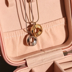 欧美极简风几何O形项链女inKs潮圆圈设计钛钢圆形吊坠 极速不锈钢