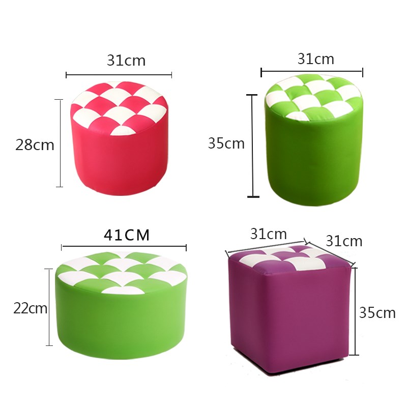 极速皮面櫈子皮凳子儿童凳实w木圆学生蓝色小皮登客厅家用小矮凳