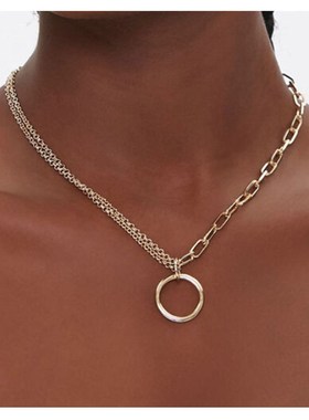 极速跨境双层镂空圆圈吊坠颈链女 Ains小清新欧美个性气质锁骨链