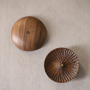 极速手工北美黑胡桃木实木线香香z插 香底座沉香盘 茶道圆形香炉