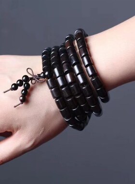 新品黑檀108颗佛珠桶s珠沉水级木质手串紫光檀木文玩念珠男女款手